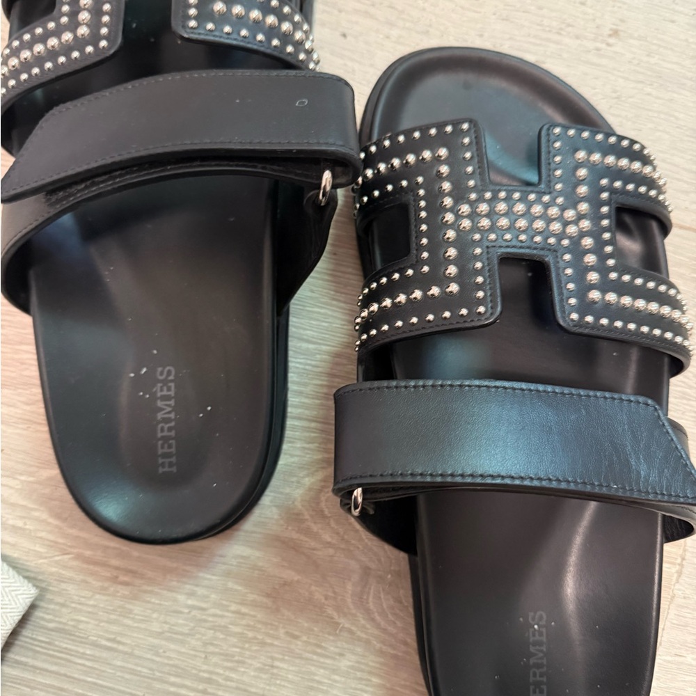 Hermes Black CHYPRE Studded Sandals